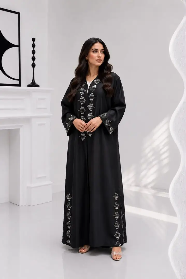 Women's Satin Abaya with Hand-Beading - Model [Code]