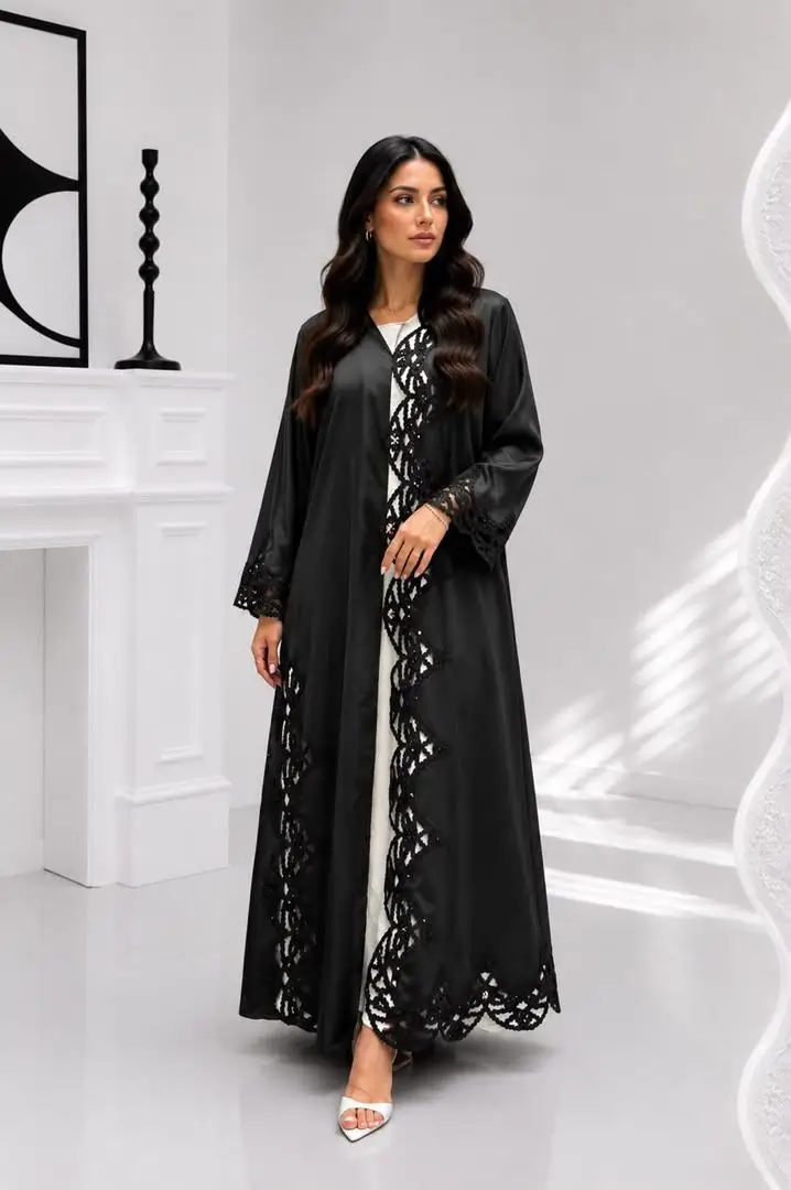 Women's Satin Abaya with Hand-Beading- Model MA 021