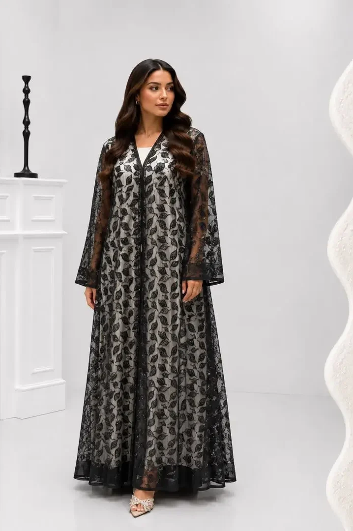 Women's Lace Abaya with Rhinestones - Model MA 018