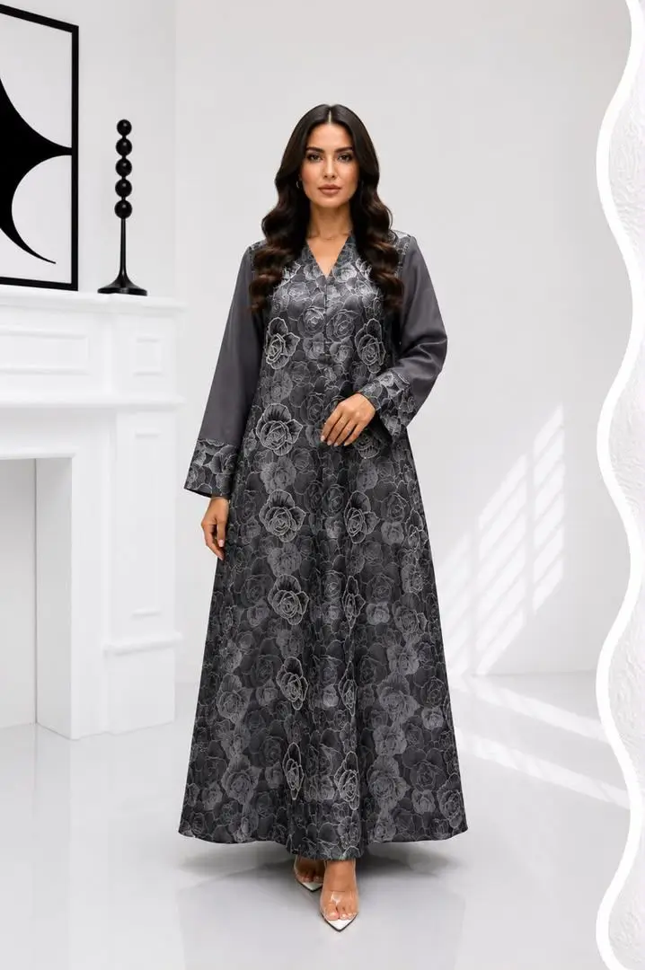 Women's Jacquard-Satin Abaya with Hand Beading - Model MA 041