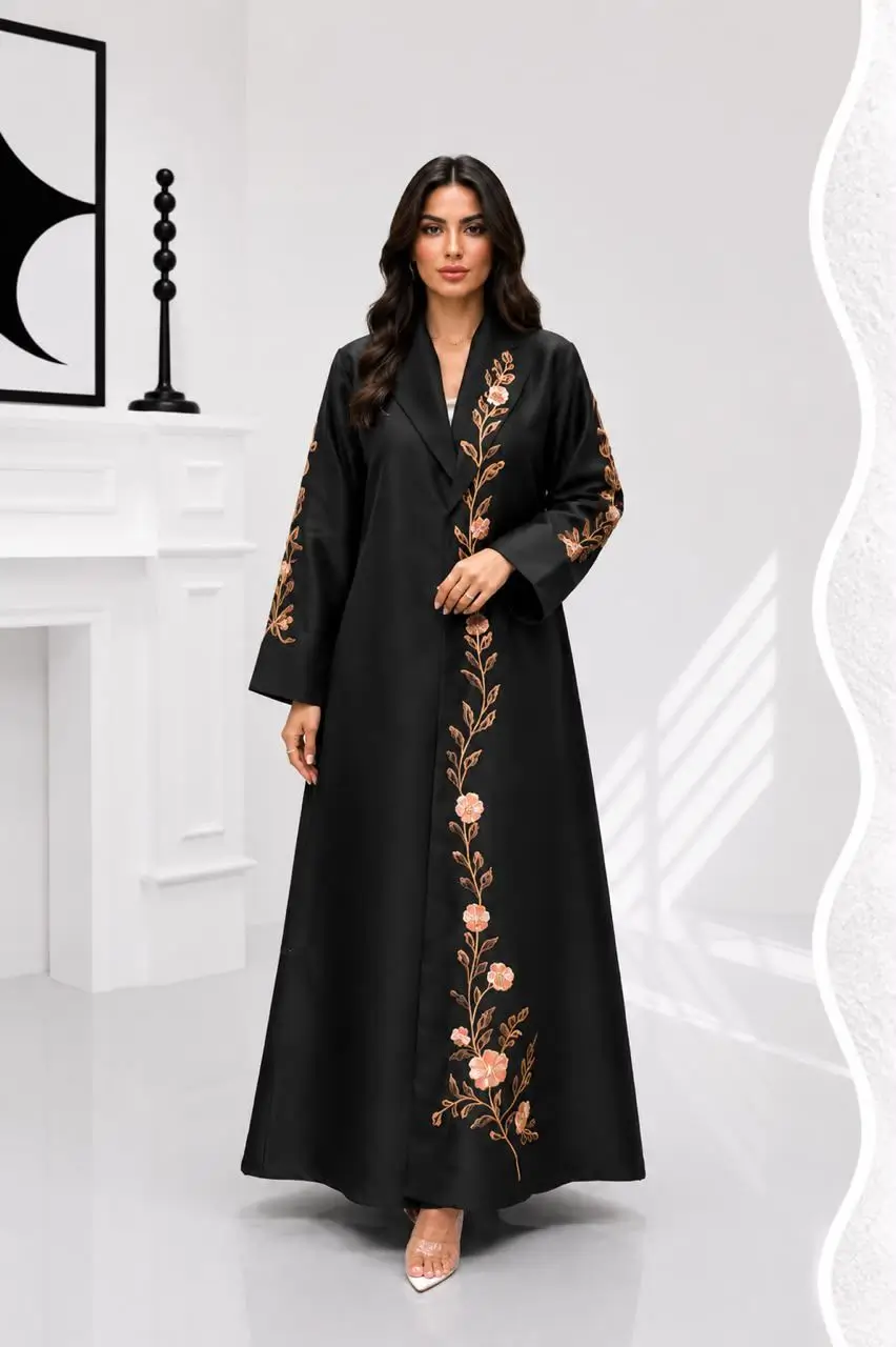 Women's Satin Abaya with Embroidery - Model MA 040