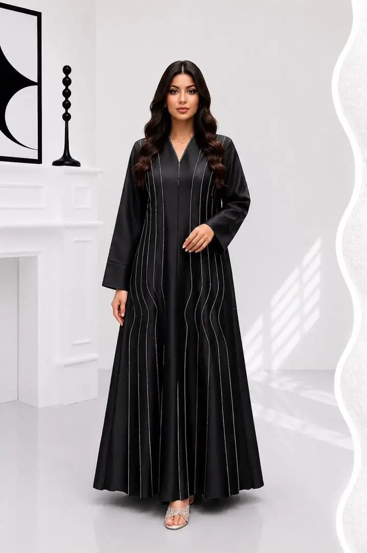 Women's Satin Abaya with Hand-Beading- Model MA 038