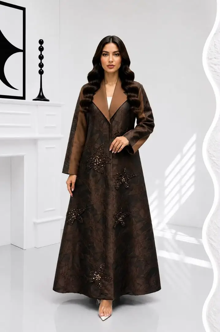 Women's Jacquard-Satin Abaya with Hand-Beading Model MA 035
