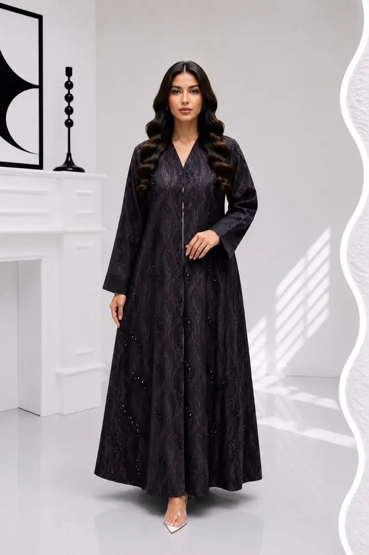 Women's Patterned Abaya with Hand-Beading - Model MA 034