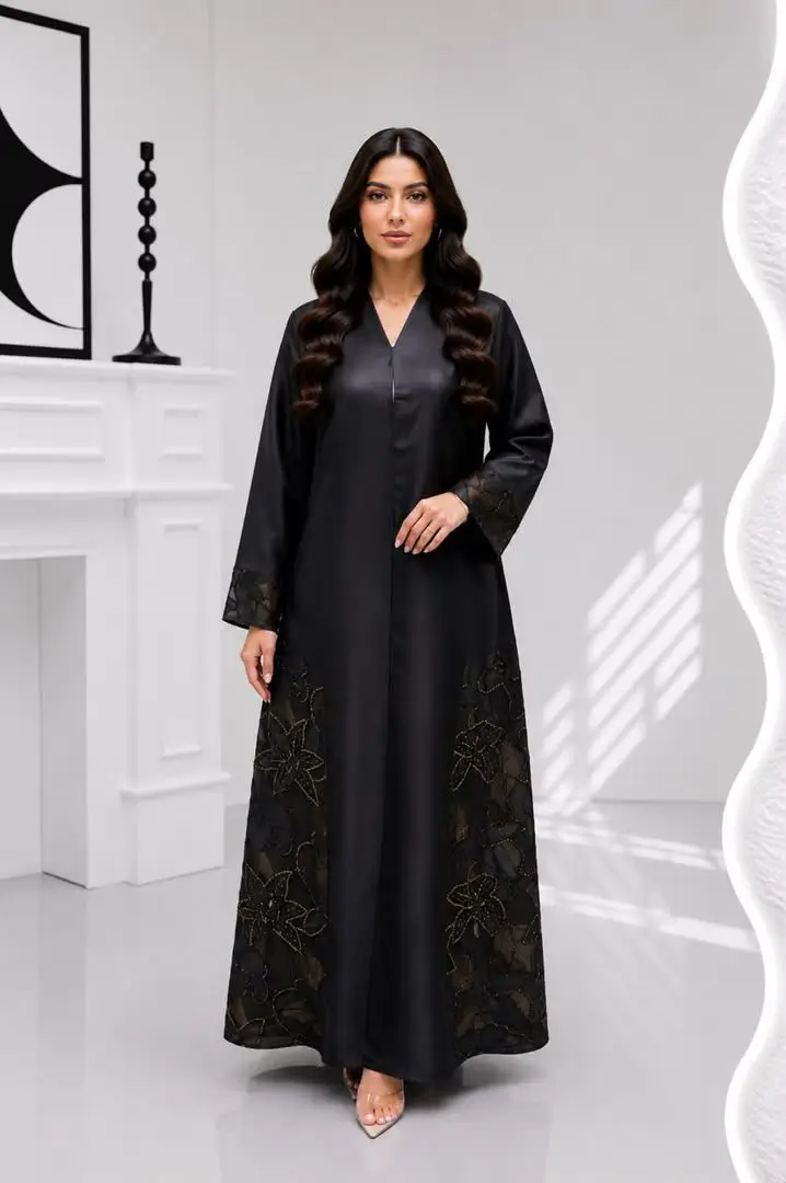 Women's Satin Abaya with Hand-Beading - Model MA 032
