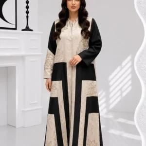Women's Satin-Jacquard Abaya with Hand-Beading- Model MA 028